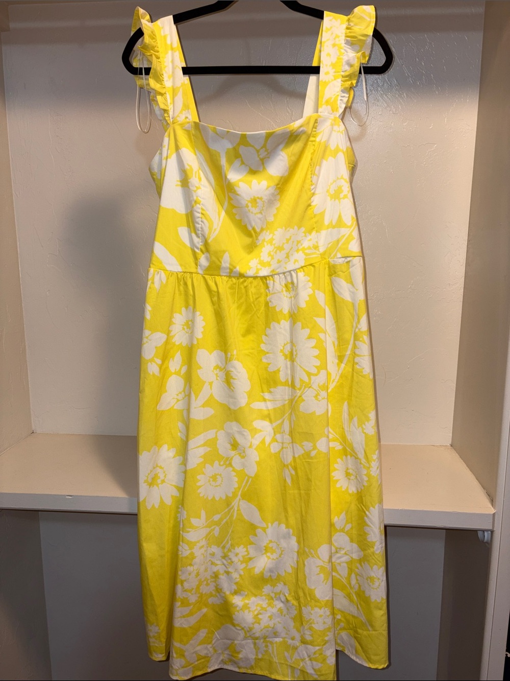 Studio One Yellow & White Floral Ruffle Strap Midi Dress